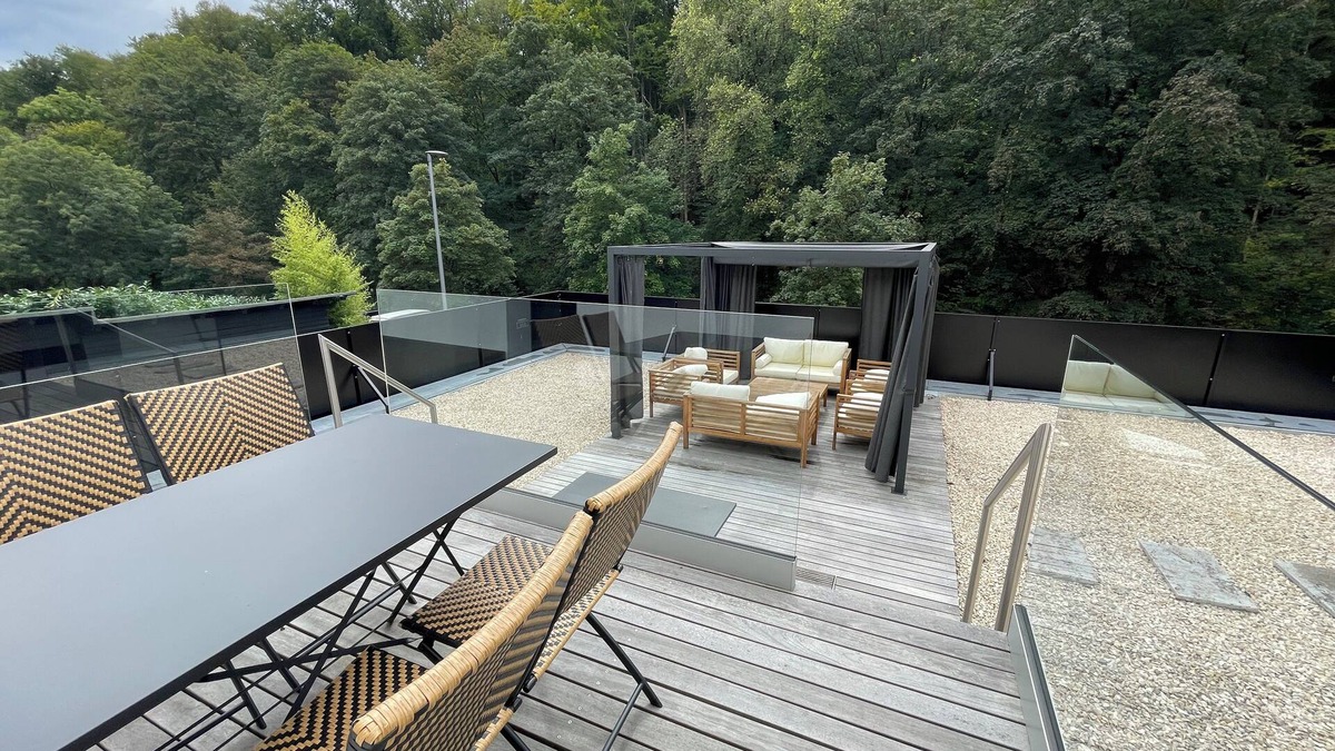 Steinbachtal House | 160 sqm atrium luxury apartment, fireplace, sauna, rowing machine, BBQ, large terrace, forest