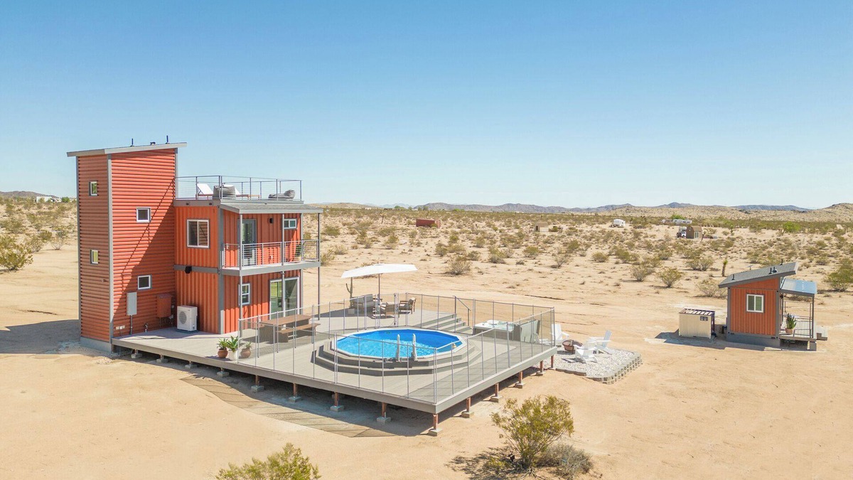 Joshua Tree Apartment | 3-Story Container Home Pool Hot Tub Terrace