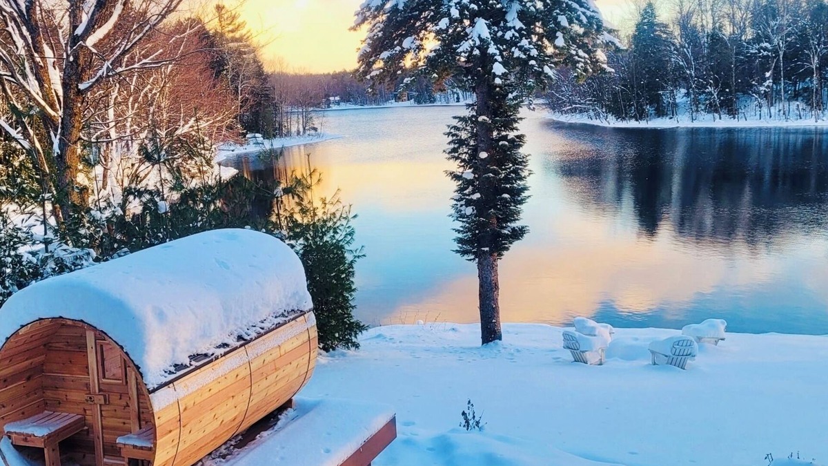 Gaylord Ski Chalet | 7K Sqft Lakefront Escape, Sandy Beach, Barrel Sauna, Game Room, Fire Pit