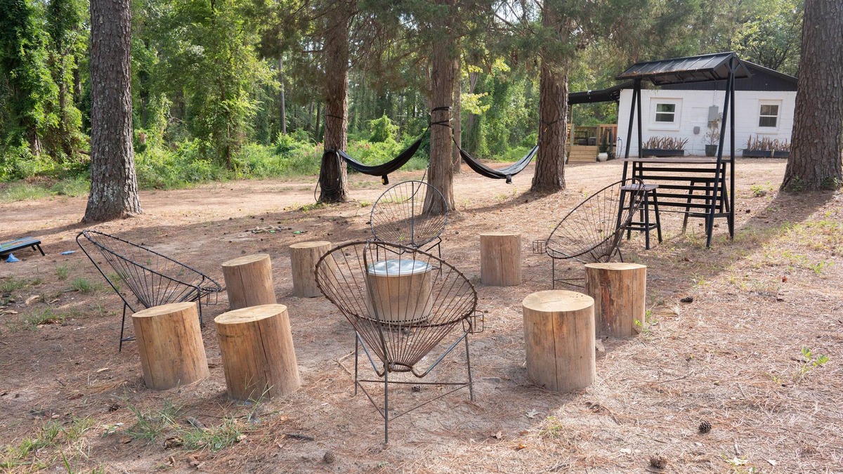 Winnsboro House | A charming quirky retreat nestled amidst the beauty of many majestic trees.