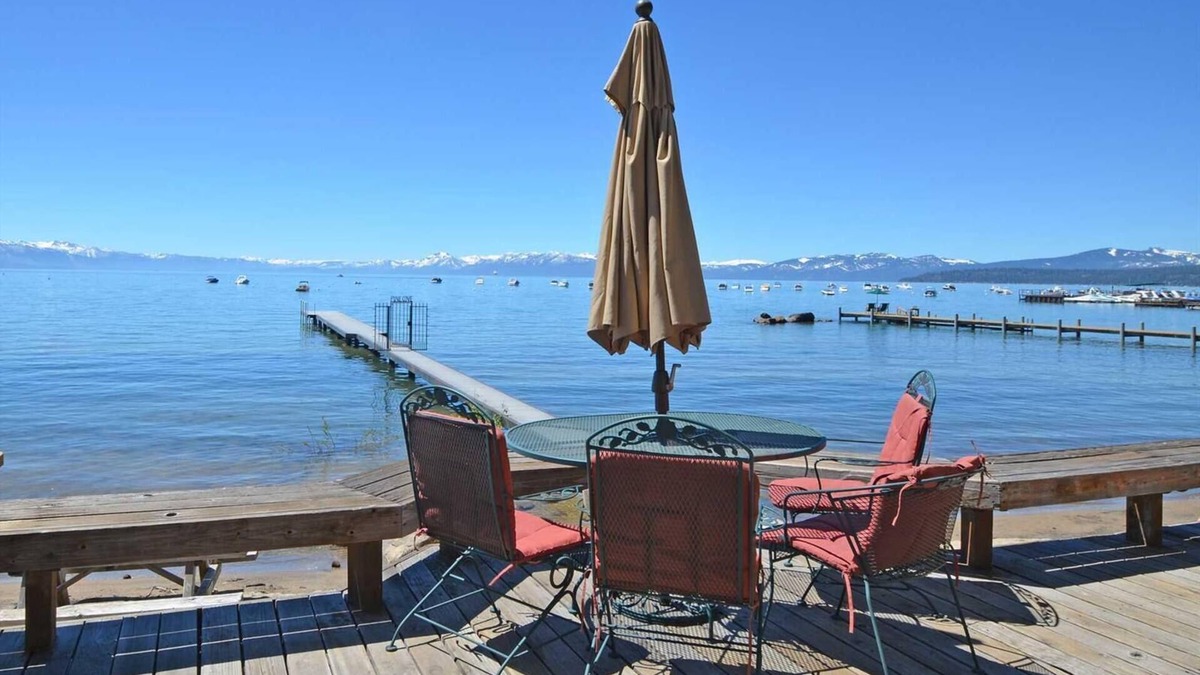 Tahoe Vista Cabin | Adorable Lakefront Cabin Complex, with Pier/Buoy, Sandy Beach, shared Deck & Dog Friendly