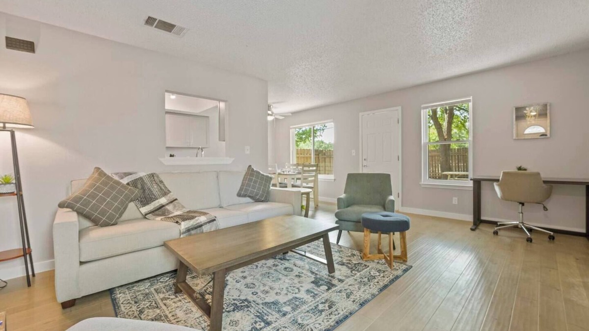 Springwoods Apartment | Airy and cheerful, newly renovated home is your sanctuary in bustling North Austin! 1,100+ SF of living area with roomy walk-in closets and large private backyard let you unpack and unwind.