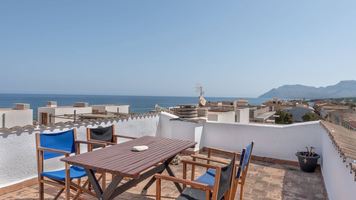 Colonia de Sant Pere Apartment | Apartment 'Miramar' with Sea and Mountain View, Private Terrace and Wi-Fi