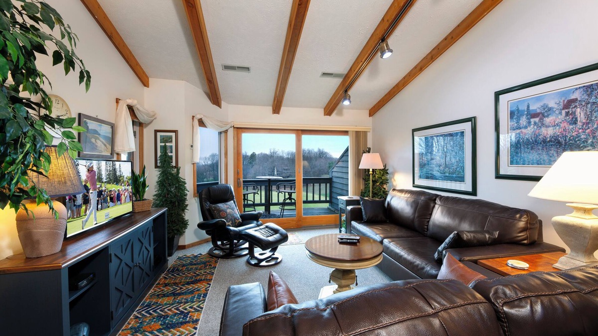 Cedar Condo | Balcony with Lake Michigan and golf view