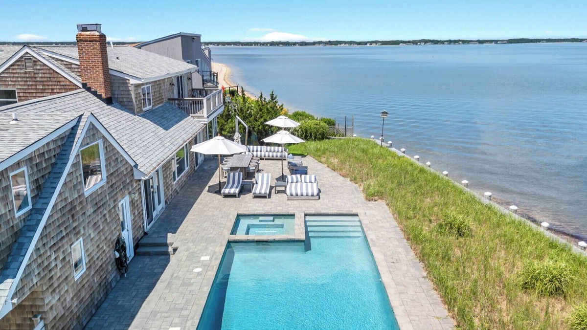 Hampton Bays House | Bayfront Luxury Retreat with Heated Pool, Private Beach, and Sweeping Water.