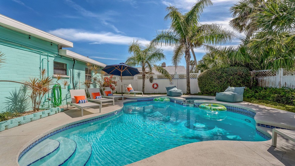 Daytona Beach House | Beach Oasis w/Heated Pool, Spa & Steps to Sand | Great For Families & Groups