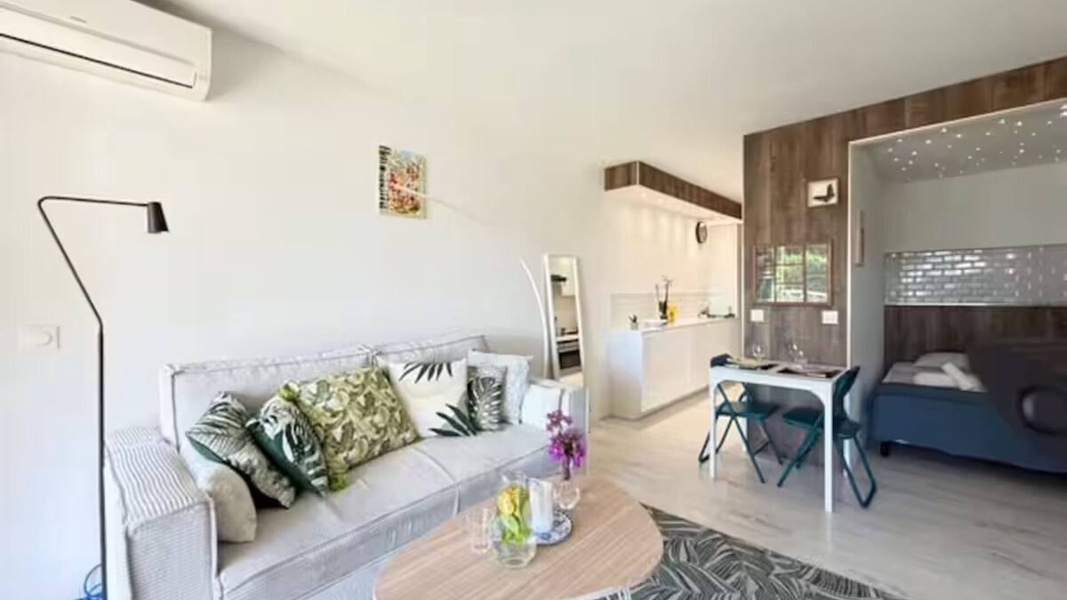 Golfe Juan Apartment | Beach studio in Golfe-Juan with sea view, parking near Cannes, Antibes