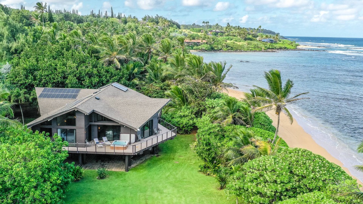 Anahola House | Beachfront estate with ocean views, private hot tub, beach gear & enclosed yard