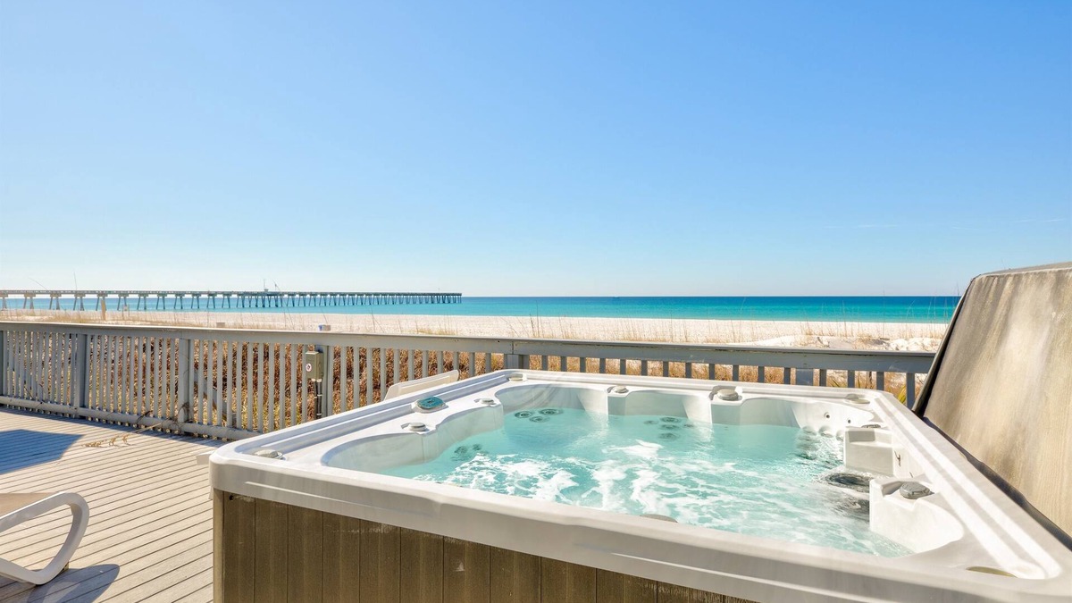 Lullwater Beach On Gulf Of Mexico House | Beautiful Hot Tub 1 Level Home Right on the Beach, right by Pier Park! Sleeps 12