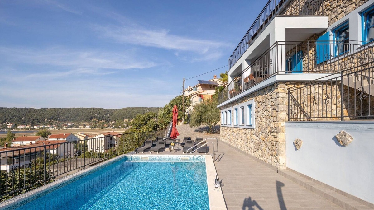 Rab Town Apartment | Beautiful stone Villa Lapida for 10+2 persons, with pool and a sea view