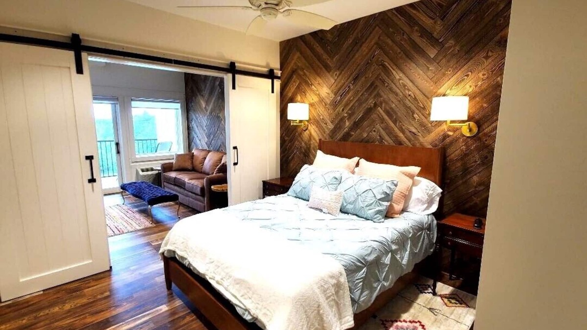 Westfield Cabin | Bedroom 3 - Modern Farmhouse Styled Lodge Room with a Beautiful View