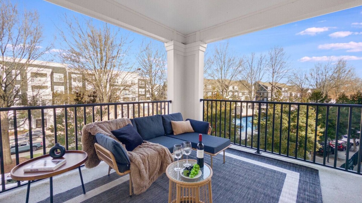 Huntersville Apartment | Birkdale Plaza Balcony View, Shop-Eat-Work-Play