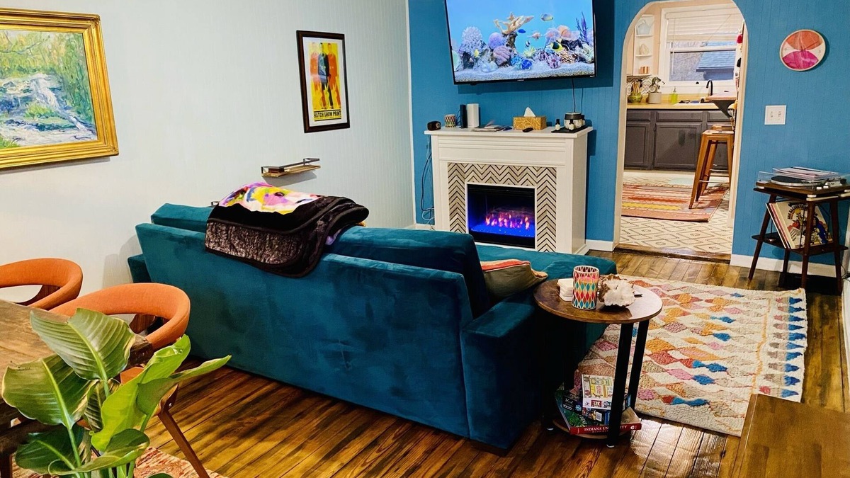 Bloomington Apartment | Boho-Chic Travel Pad Unit 2: Fireplace, Fun & Convenient