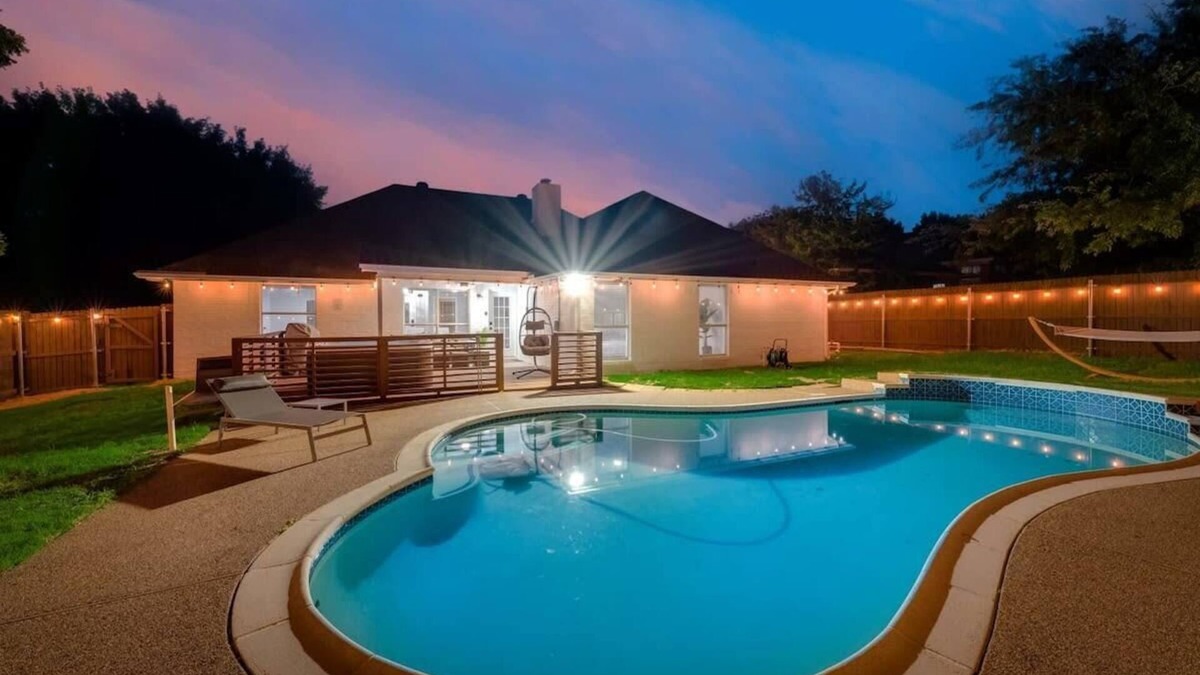 North Richland Hills House | Boho Chic Home w Backyard Paradise - Pool + Grill