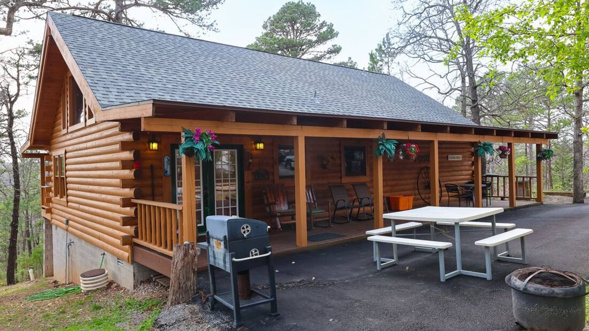 Blue Eye Cabin | Branson MO Log Cabin Private Porch Quiet Mtn. Forest View Above Lake, Handicap