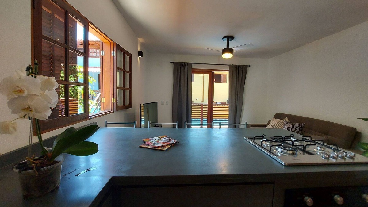 Mambucaba Apartment | Catimbau - Cosy apto with kitchen, 50m from the Beach, Private Barbecue, AC, Wi-Fi, Netflix, pool