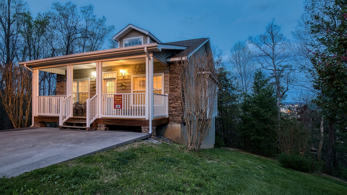 Pigeon Forge Cottage | Close to Pigeon Forge one story City Night time Views-Hot tub-Foosball table
