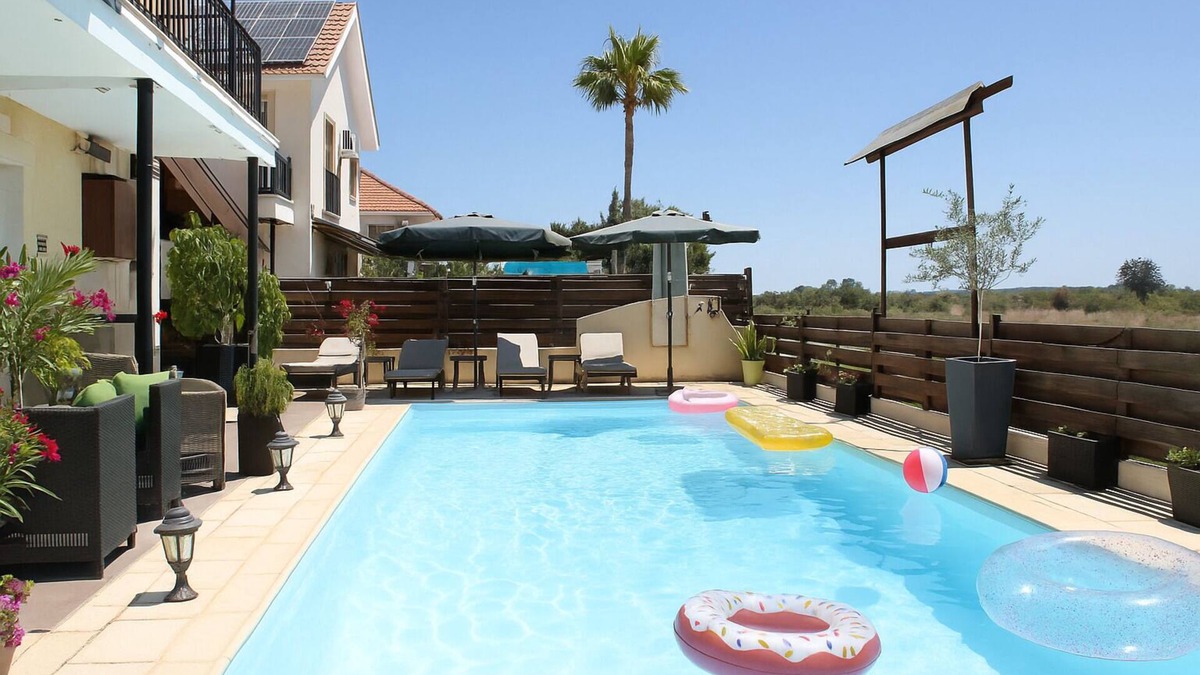 Oroklini Villa | Comfy room with sea view in Villa private pool fitness room in adorable Oroklini