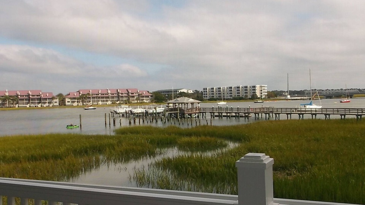 Folly Beach Condo | Community Dock & Pool over looking Folly River, 7-8 blocks from the beach