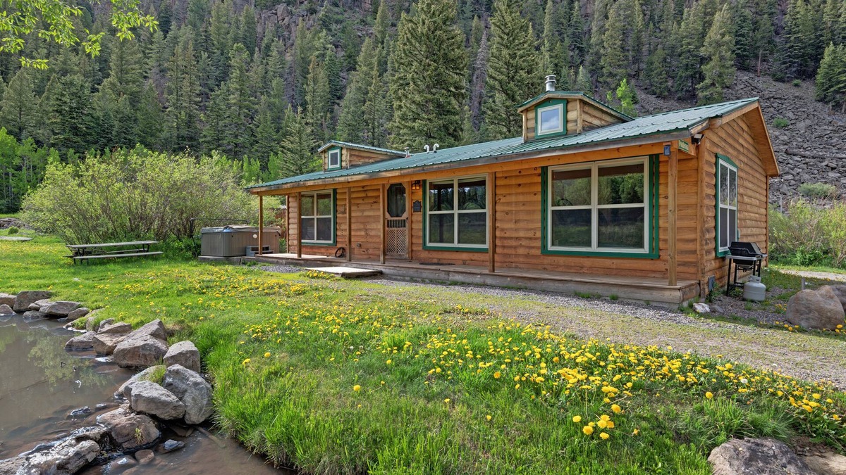South Fork Cabin | Creekside cabin with private hot tub, washer/dryer, WiFi & wood fireplace