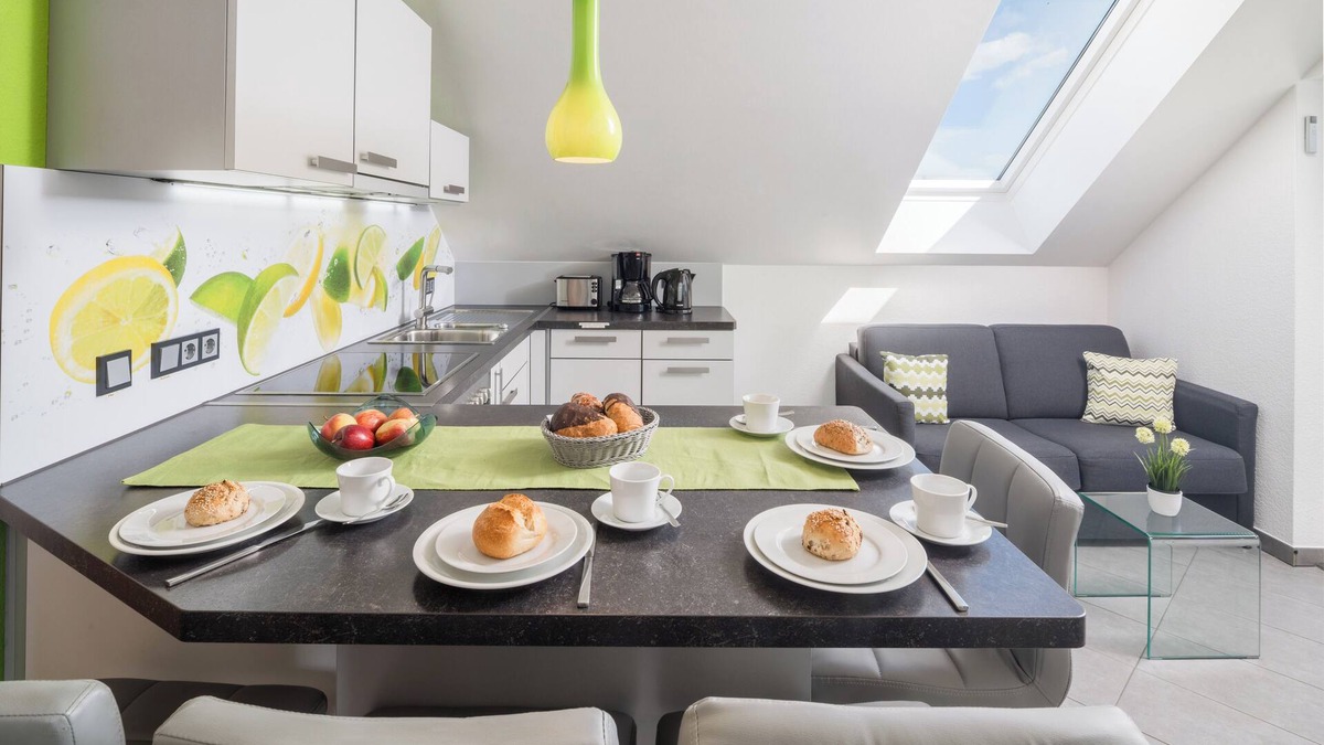 Bensheim Condo | Design apartment for 1-5 people with 2 bedrooms & roof terrace. Near bathing lake