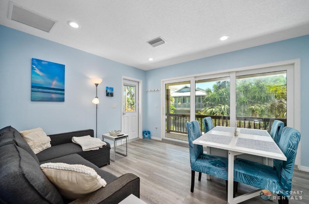 New Smyrna Beach Apartment | Dog Friendly Loft STEPS from Beach with Gas Barbecue Grill and Upstairs Deck!