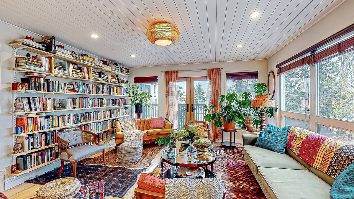 South Addition Apartment | Downtown, art-filled apartment with fireplace, balcony, & well-equipped kitchen