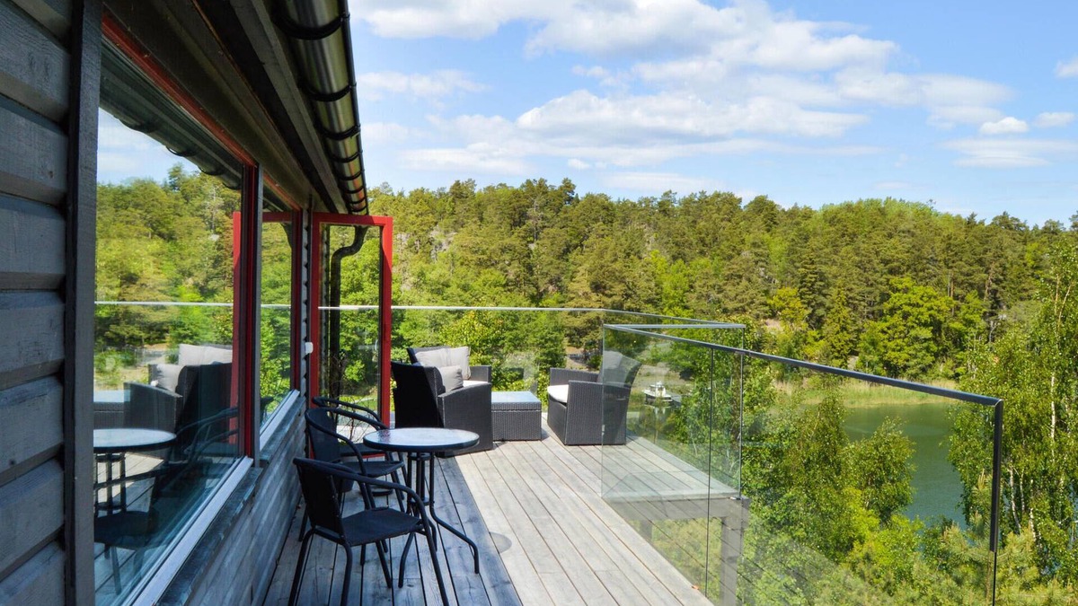 Dalaro House | Enjoy relaxing baths in the jacuzzi with sea view in this vacation home.