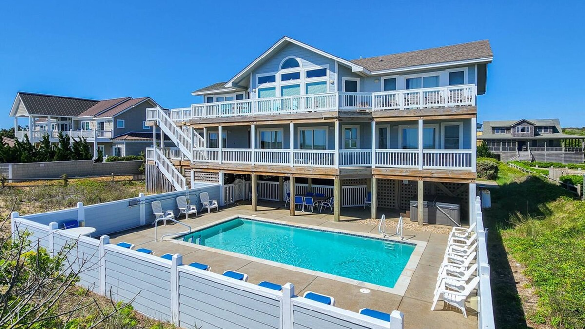 Southern Shores House | 🐬Gorgeous 7 BR Oceanfront home with Private Pool, Hot Tub & Elevator🐬