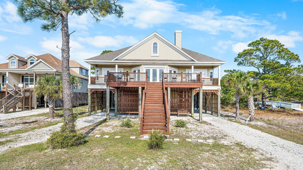 Audubon Place House | Gulfview home with outdoor shower, large deck, and internet