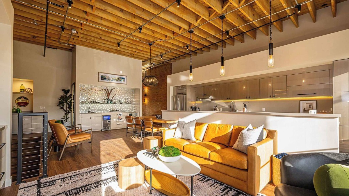 Ogden Apartment | Historic Elegance with Balcony Downtown View
