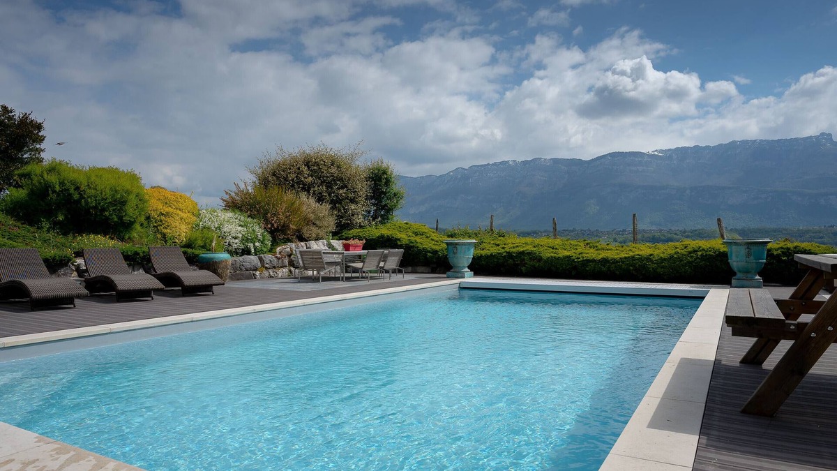 La Motte-Servolex House | Holiday Home 'Le Balcon Des Bauges' with Mountain View, Shared Pool and Wi-Fi
