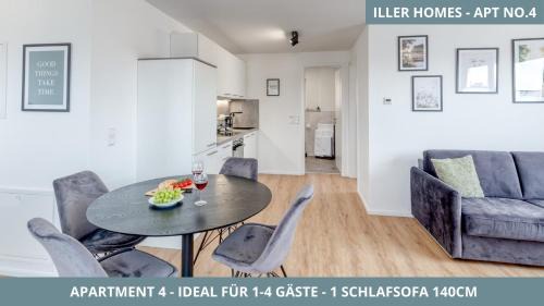 Voehringen Apartment | Iller Homes - 5 moderne Fewo je 1bis2 oder 1bis4 Pers mit Küche u Balkon - Parkplätze vorhanden