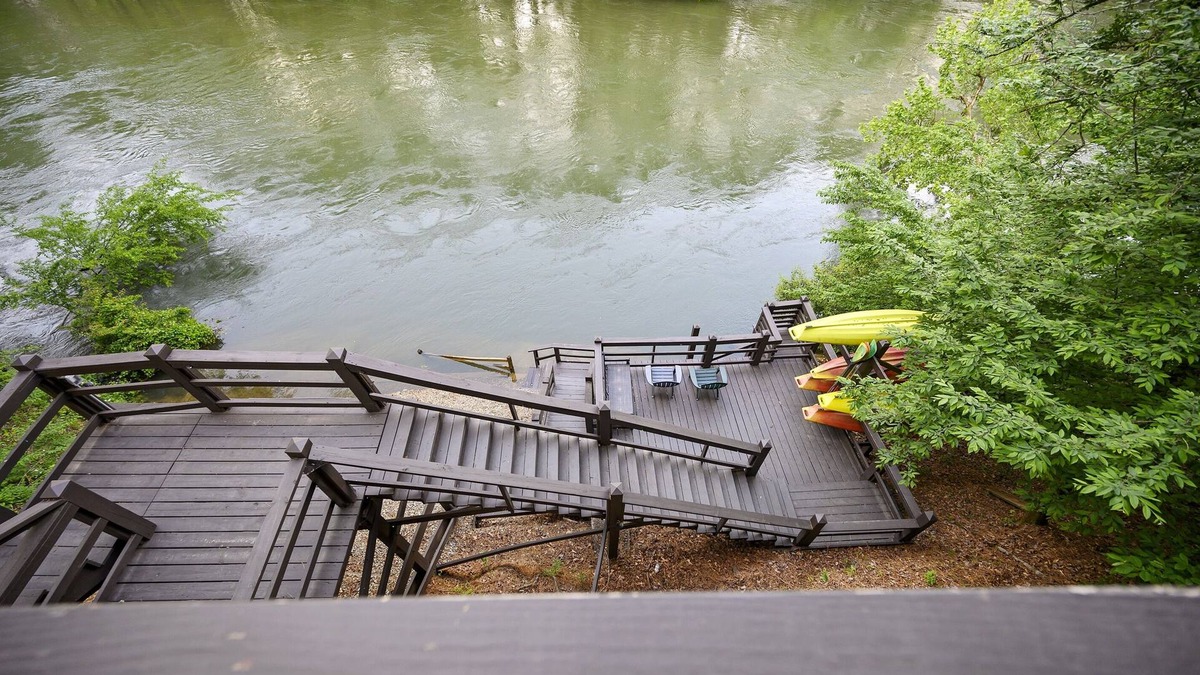 Broken Bow Cabin | Kingfisher ~ Riverfront cabin with play set, hot tub, kayaks, and river access