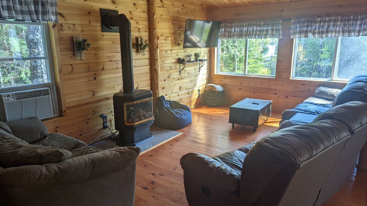 Oquossoc House | Knotty Pine Home- 2 Min Walk to Lake and Dock
