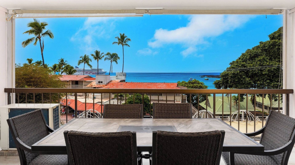 Historic Kailua Village Condo | Kona Plaza#302: Third Floor, Ocean View in Heart of Kona Town, Ac & Elevators