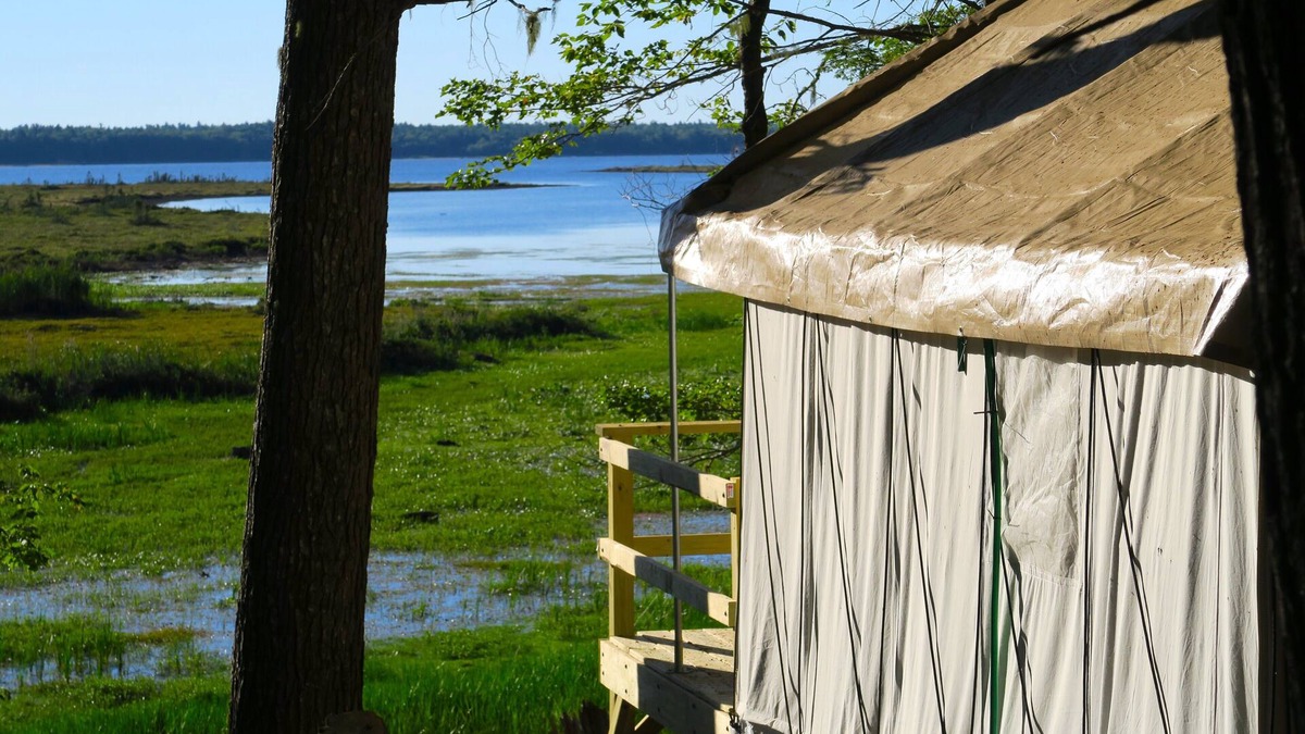 Mariaville Cabin | Lakefront Glamping Tent w/ensuite bathroom, King Bed, Fabulous View, near Acadia