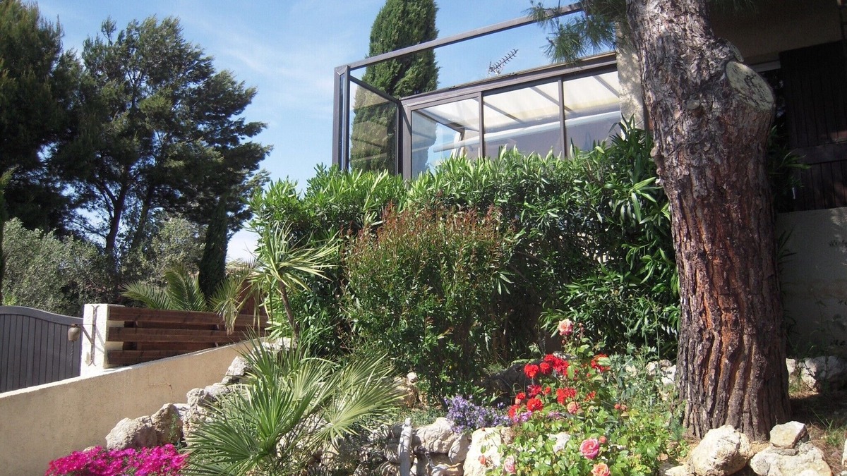 Leucate House | Leucate Beach: house with garden on the cliff, pond and Canigou view