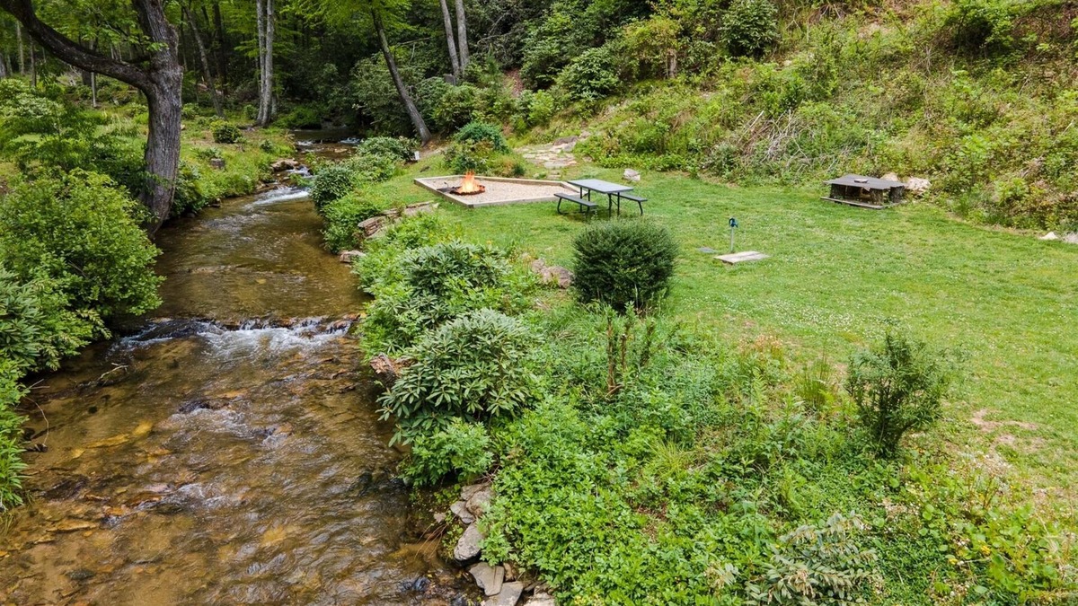 Pisgah Forest House | Log Cabin Streamside with fire-pit 5 mins to the HUB