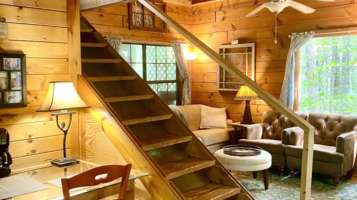 Ellijay Cabin | Log! Tiny home.Pond view.Owner built.Old growth secluded woods yet near town.