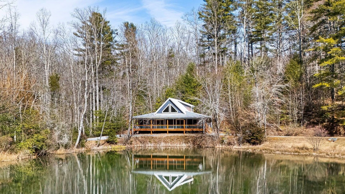 Pisgah Forest House | Luxe Pond-Front Cabin w/Fire Pit + Biltmore Pass | Pet-Friendly Escape