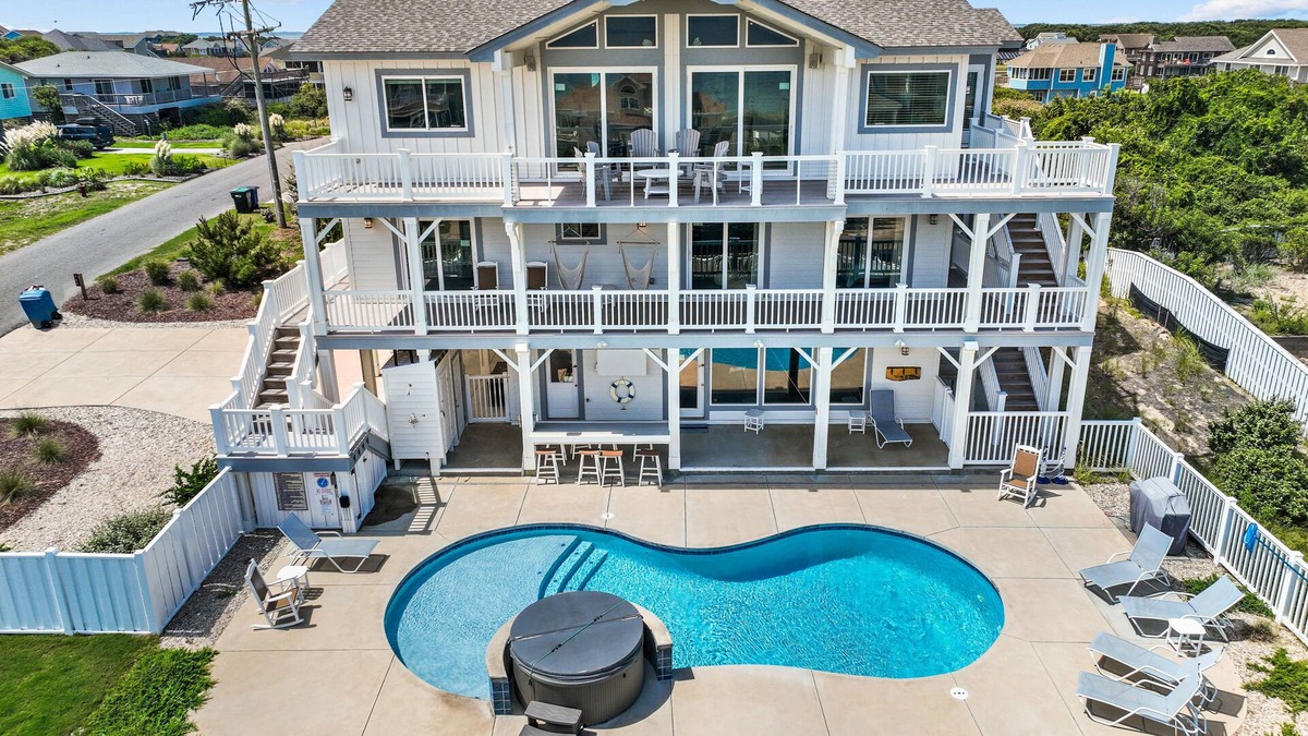 Carolina Dunes House | Luxurious home steps from beach with pool, hot tub, game room & fireplace