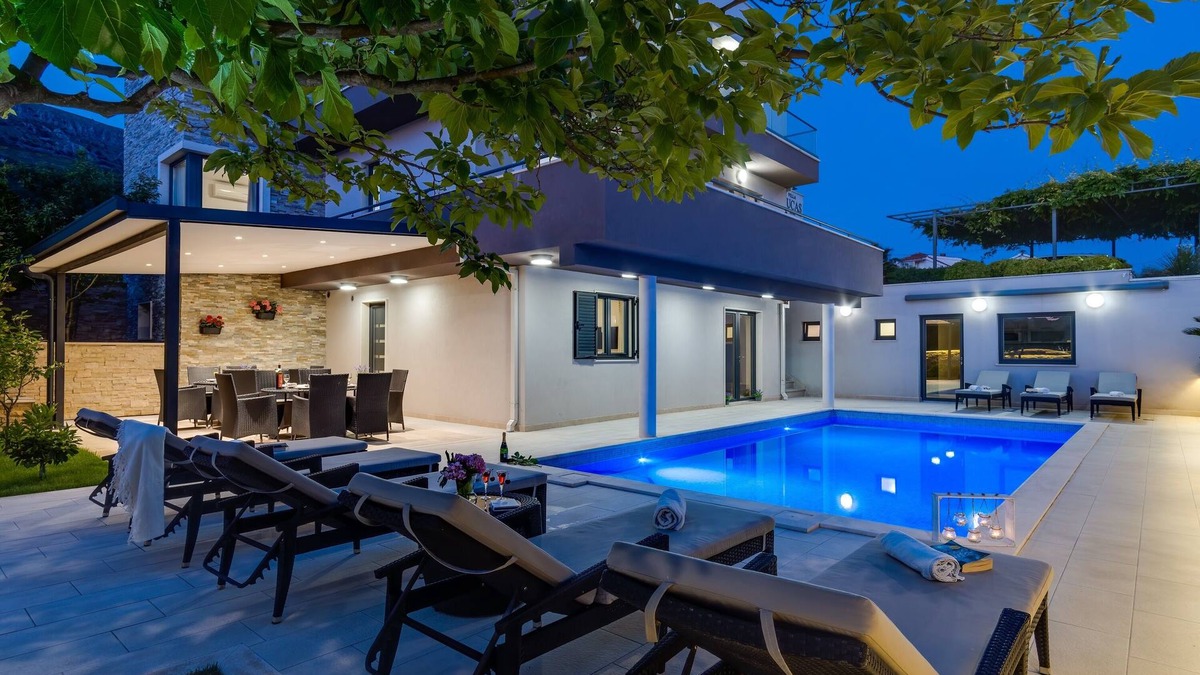 Podstrana Villa | Luxury Villa Lucas with private, heated pool, whirlpool, sauna, sea view, 14 pax