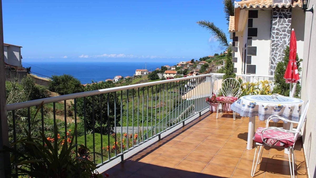Estreito da Calheta Apartment | Magnificent view from terrace overlooking the valley down to the sea