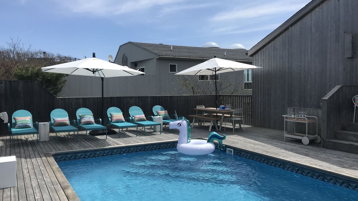 Fire Island Pines House | Mid-century modern escape steps from the ocean! Large Sunny Heated Pool, A/C