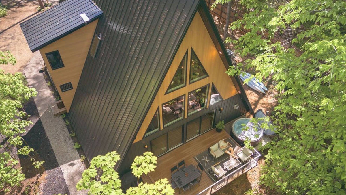 New Richmond Ski Chalet | Modern Aframe with River Views, Sauna, Hot Tub