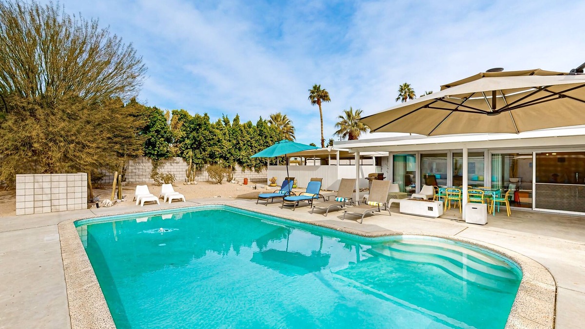 Racquet Club South House | Modern home w/mountain views, private backyard pool & grill, close to downtown