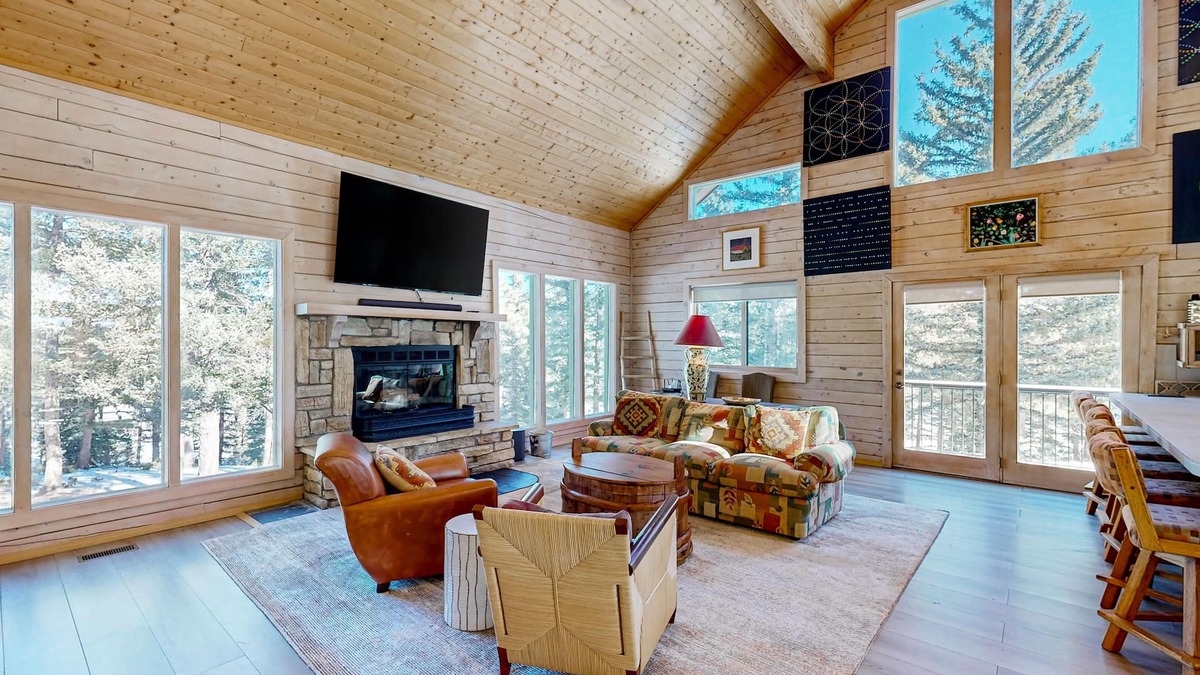 Angel Fire House | Mountain cabin with WiFi, expansive deck, fireplace, & forest views