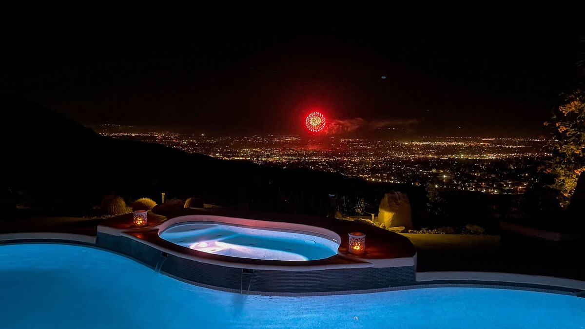 Palm Desert House | Mountain-view retreat with amazing views of Palm Desert city lights & pool