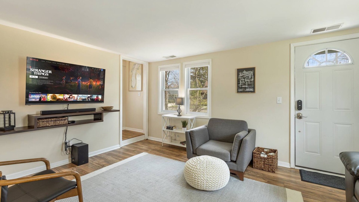East Lansing House | MSU 2BR Home w/Garage, EV Charger, Patio & Grill – Walk to Campus